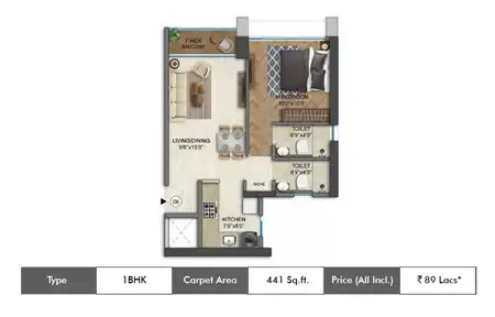 1 BHK 441 SqFt