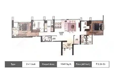 2+1 BHK 1049 SqFt